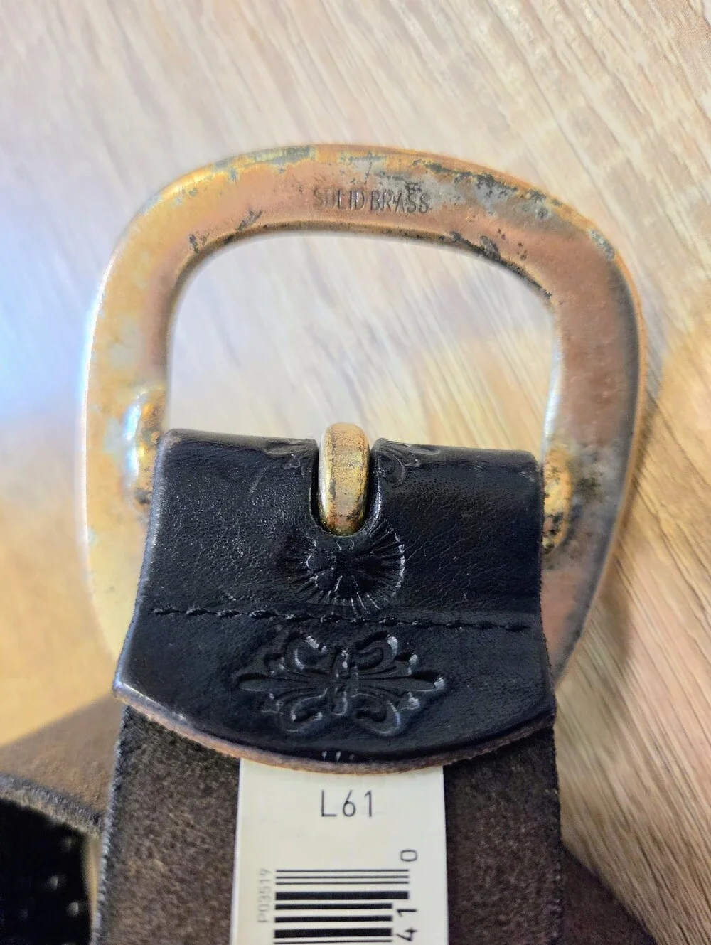 Lucky Brand Vintage Black Embossed Studded Leather Belt Brass Buckle - Large 36